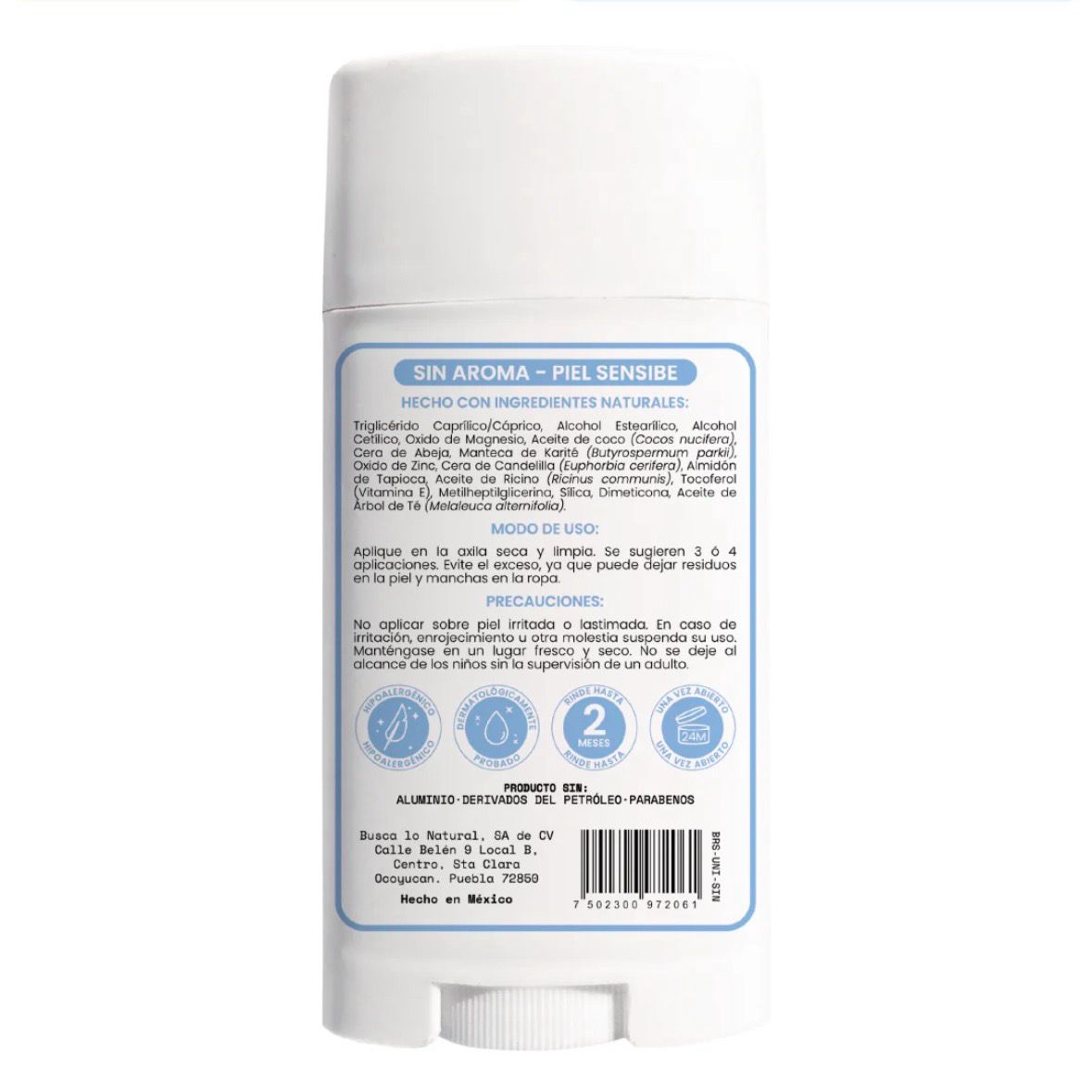 Desodorante Natural - Sin Aroma- Piel Sensible - NaturalDry