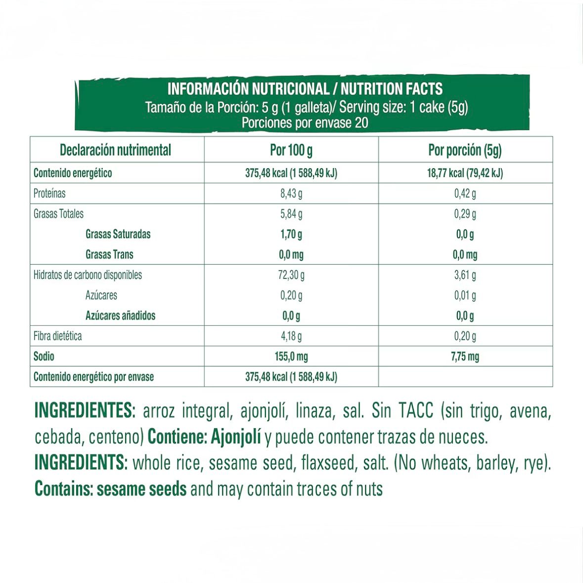 Galletas de Arroz Integral con Linaza y Ajonjolí b·Light – Crunch Nutritivo (100g)