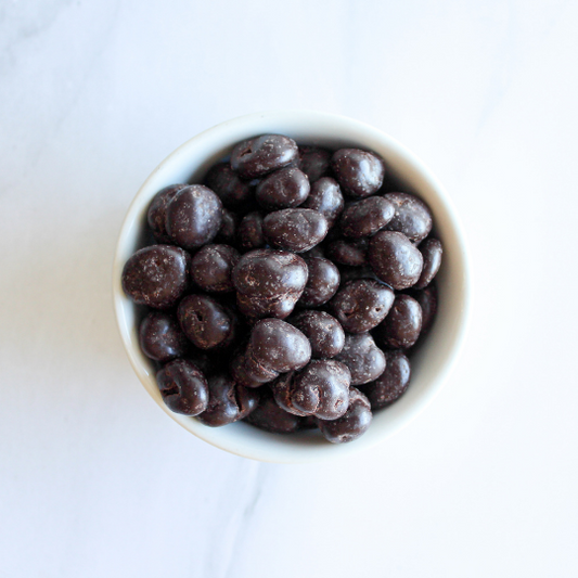 Pasas cubiertas de chocolate endulzada con fruta del monje