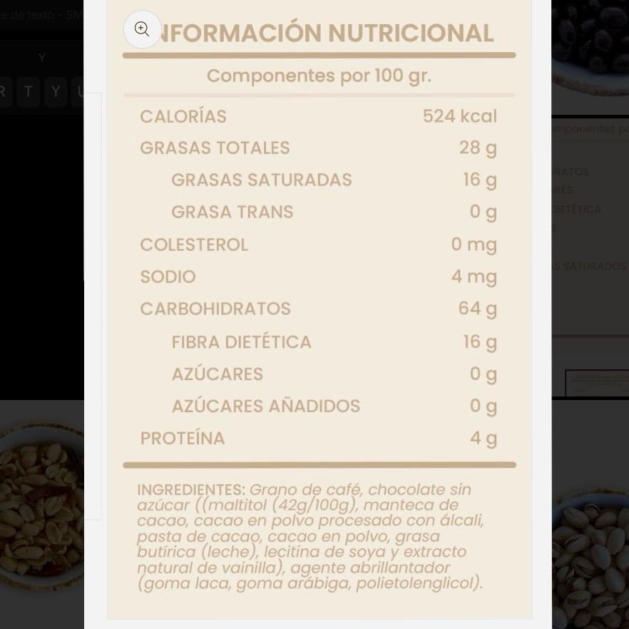 Café cubierto de chocolate sin azúcar
