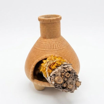 Sahumador de Barro Artesanal Tipo Chimenea - Accesorio Rústico para Decoración y Meditación