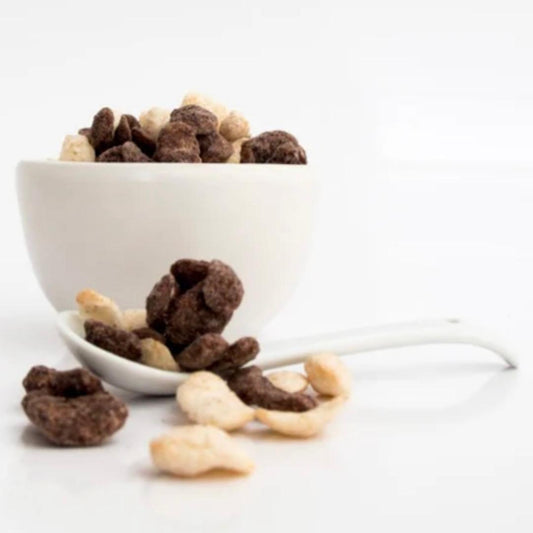Cereal de Monedas de Soya – Chocolate Semiamargo y Natural 330g - Sin lácteos