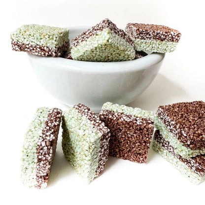Cuadritos de Amaranto con Chocolate Semiamargo y Menta (Sin Lácteos) - 12 pzas