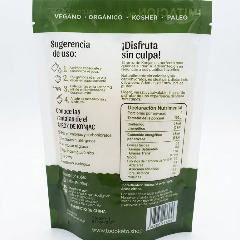 Arroz de Konjac Shirataki - Bajo en Calorías y Sin Gluten - Todo Keto (250g)