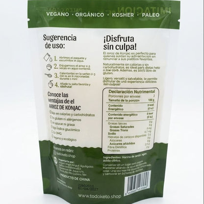Arroz de Konjac Shirataki - Bajo en Calorías y Sin Gluten - Todo Keto (250g)