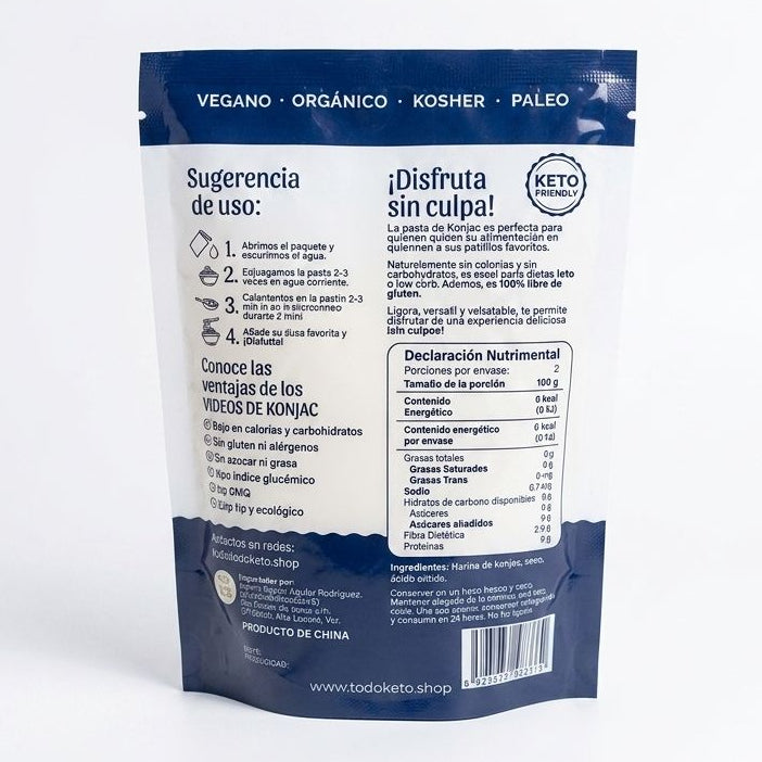 Fideos de Konjac Shirataki - Sin Gluten y Keto - Todo Keto (250g)