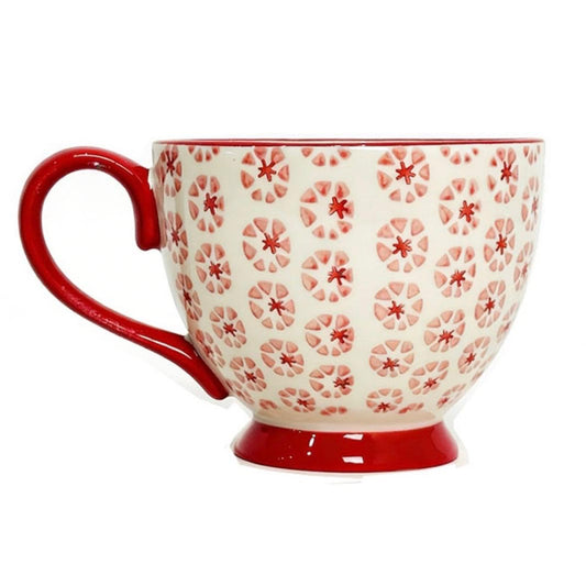 Taza de Cerámica Artesanal con Diseño Floral - Roja y Crema