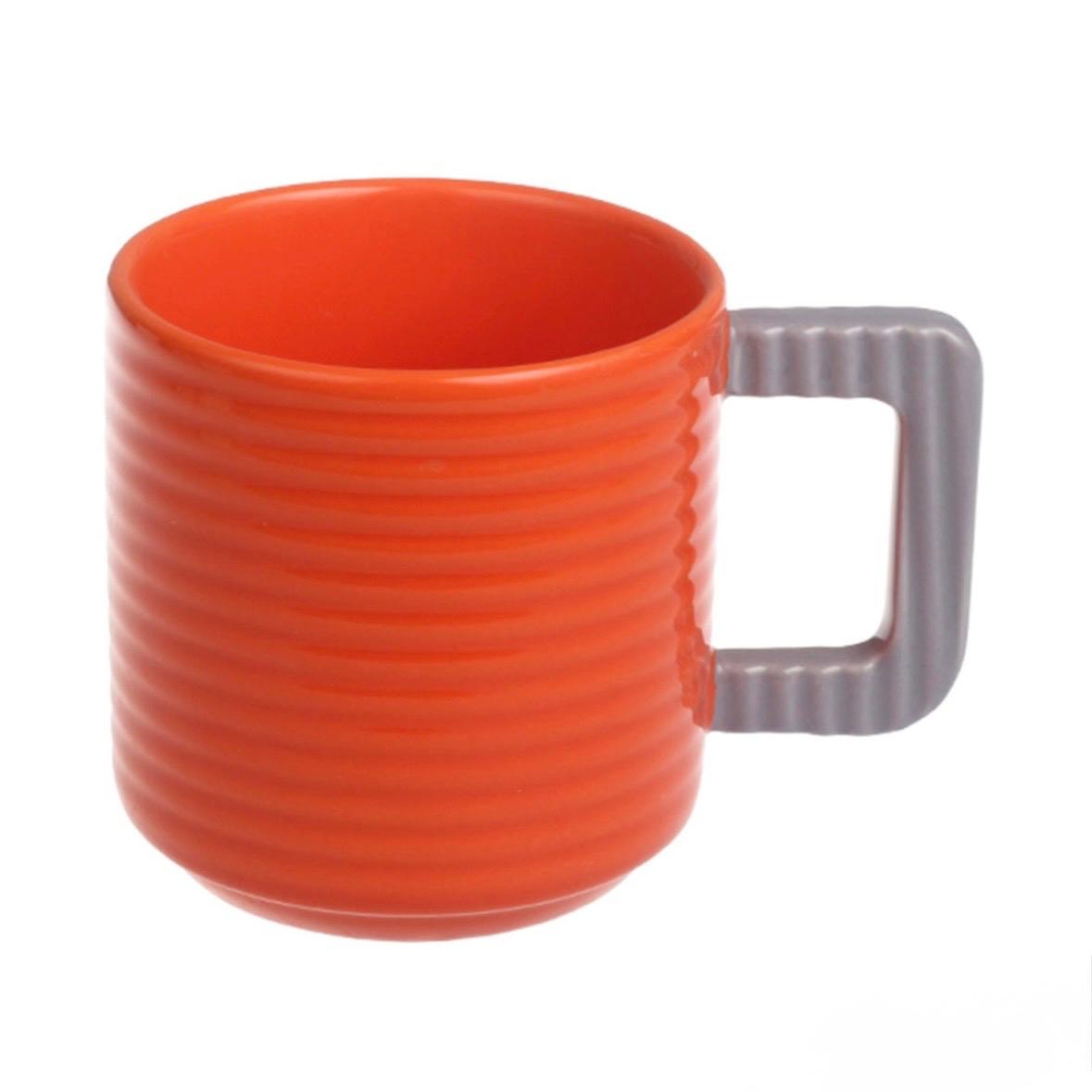 Taza Minimalista Naranja con Asa Texturizada Lila