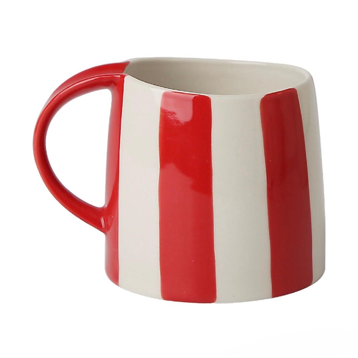 Taza de Cerámica con Rayas Rojas y Blancas - Diseño Contemporáneo