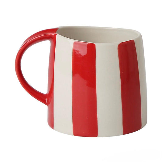 Taza de Cerámica con Rayas Rojas y Blancas - Diseño Contemporáneo