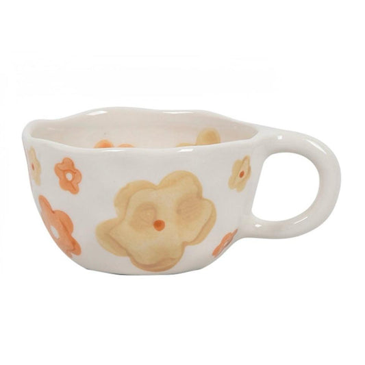 Taza de cerámica Sunset Flower - Diseño con Flores y Borde Irregular