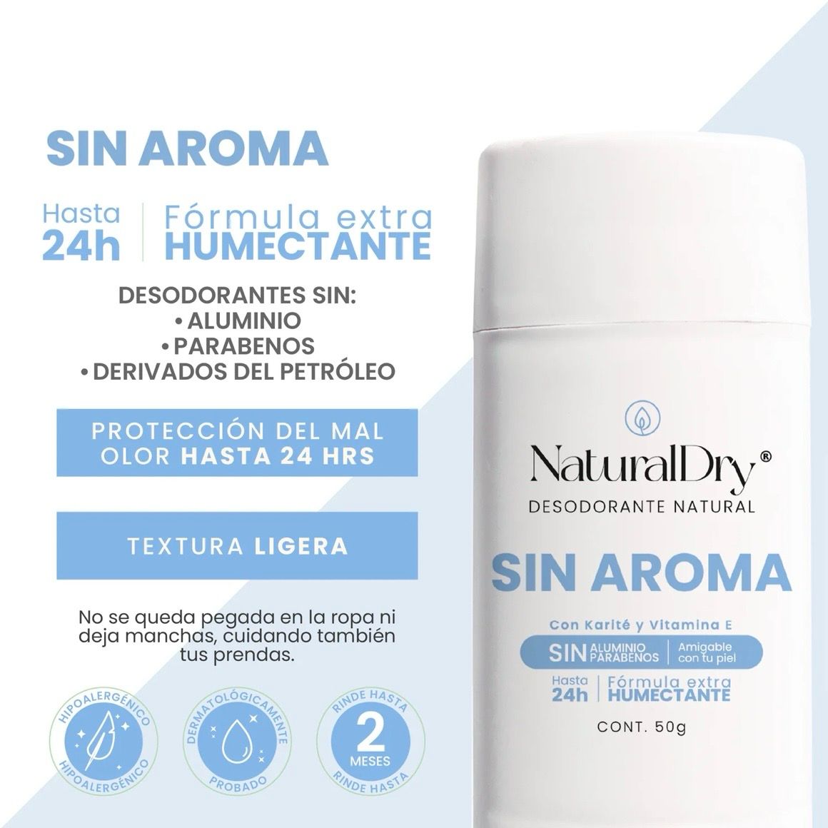 Desodorante Natural - Sin Aroma- Piel Sensible - NaturalDry