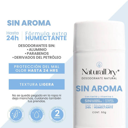 Desodorante Natural - Sin Aroma- Piel Sensible - NaturalDry