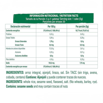 Galletas de Arroz Integral con Linaza y Ajonjolí b·Light – Crunch Nutritivo (100g)