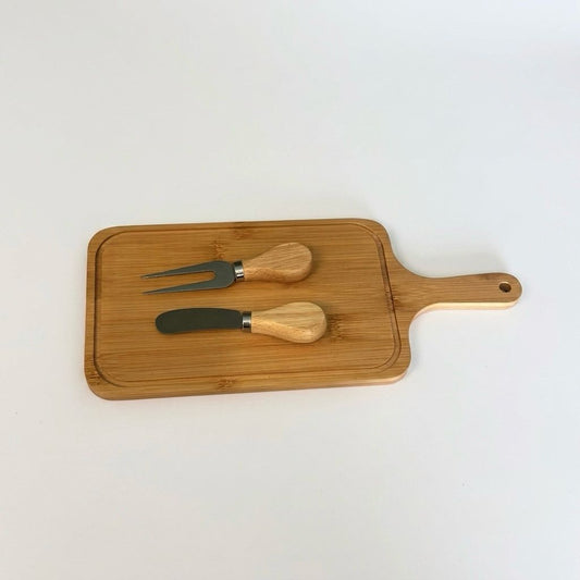 Tabla de Bambú con Set de Cuchillos para Queso y Charcutería