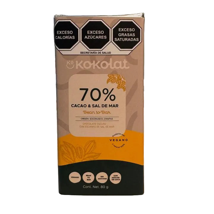 Chocolate Oscuro 70% Cacao con Sal de Mar - Kokolat (Bean to Bar)