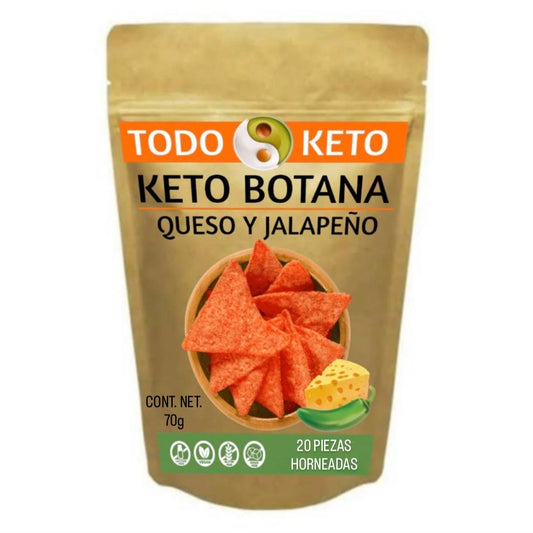 Keto Botana Queso y Jalapeño - Totopos Bajos en Carbohidratos y Sin Gluten (70g)