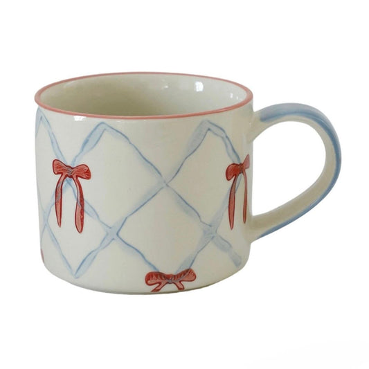 Taza de Cerámica con Lazos Rojos - Estilo Coquette y Clasico